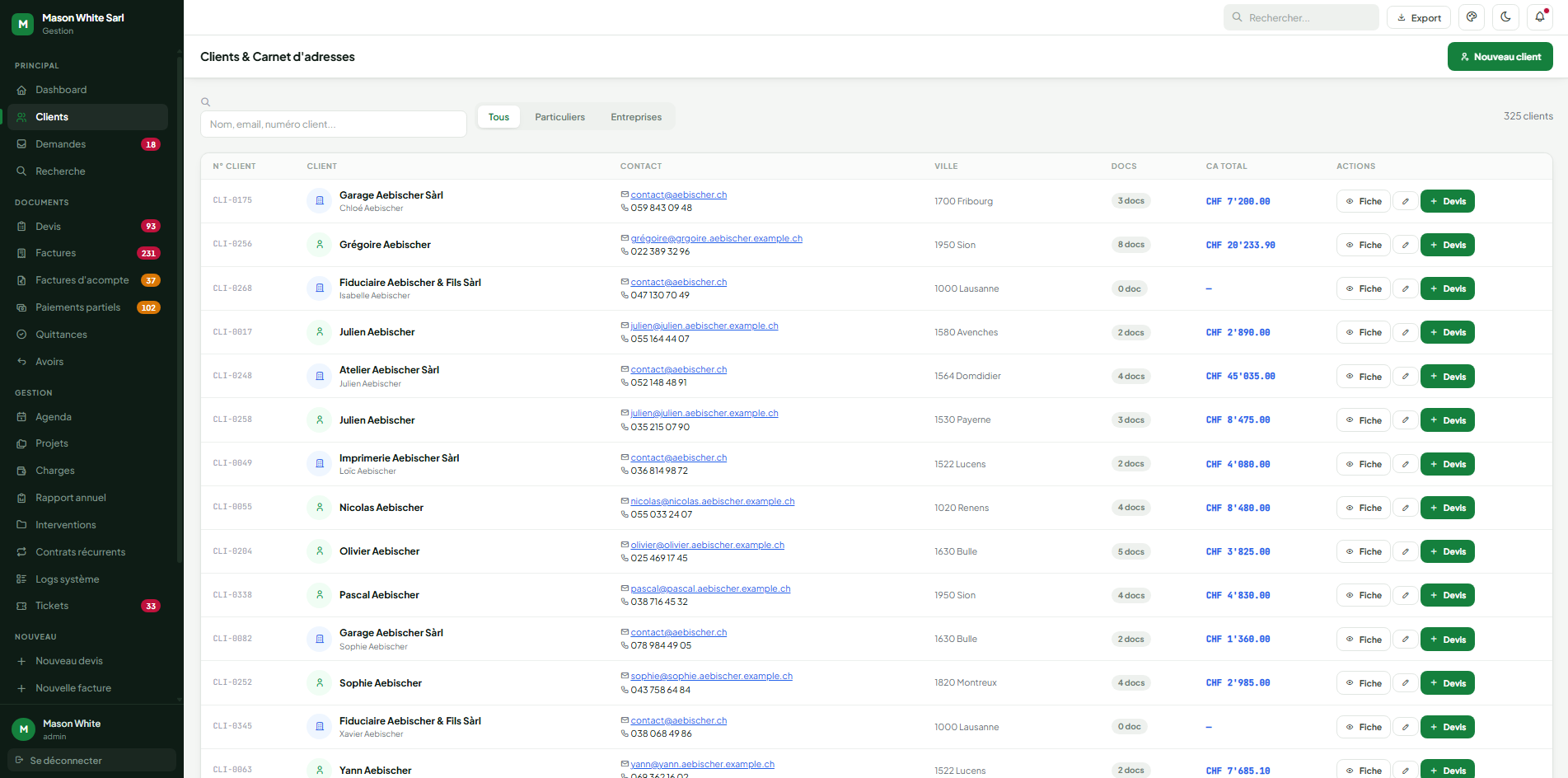 Factures du CRM