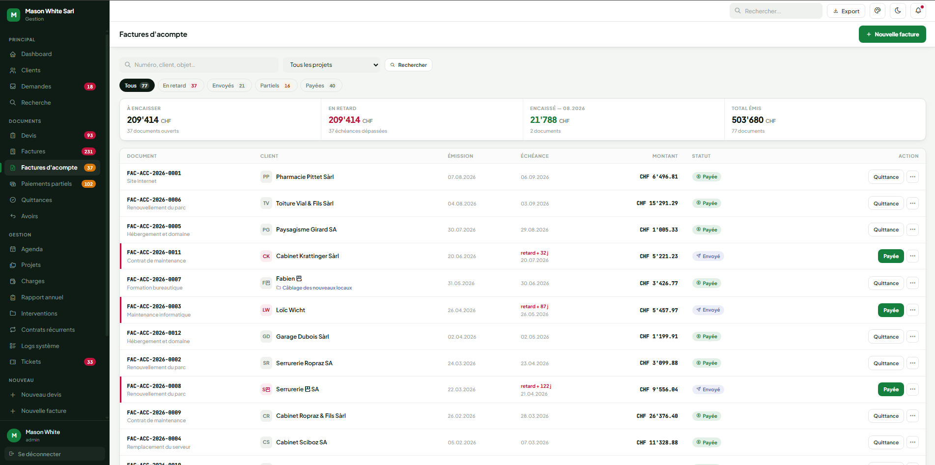 Facture d 'accompte du CRM